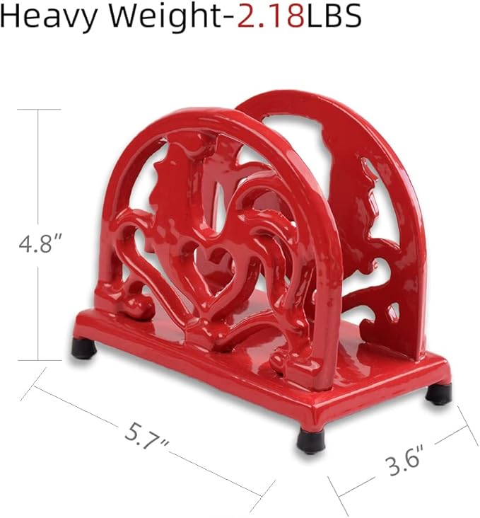 Vintage Metal Napkin Holder, Heavy Cast Iron Napkin Holder Organizer for Kitchen Restaurant Home Décor, Red