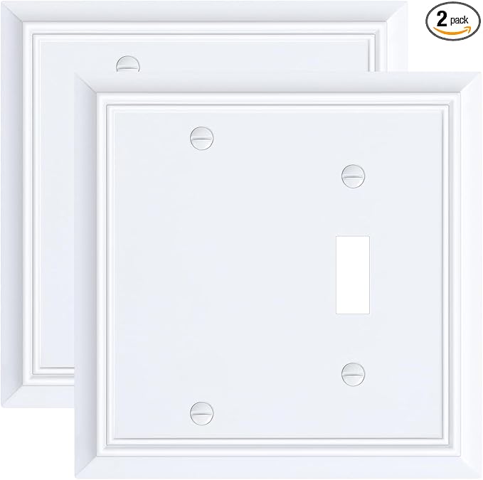 2-Pack Combo Blank/Toggle Light Switch Cover Plate, Pure White Modern Decorative Electrical Outlet Covers, Bamboo Fiber Wall Switch Plates and Outlet Covers