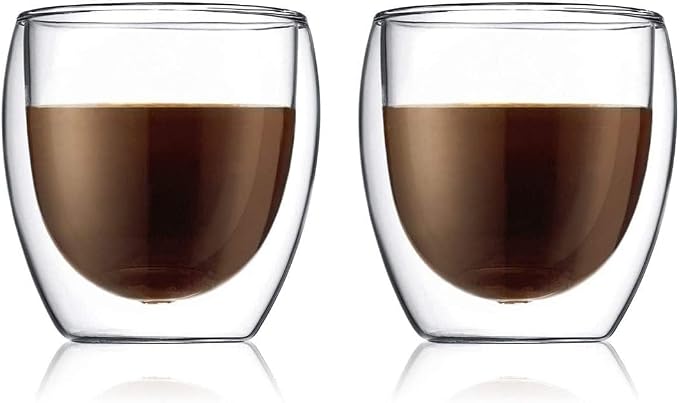 Bodum Double Wall Glasses pack of 2 PAVINA - 250ml Coffee Cups - Dishwasher by Bodum