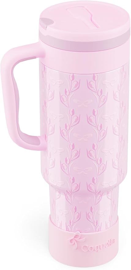 40 oz Insulated Tumbler with Handle and Push-Button Straw Lid, Stainless Steel by Coquella