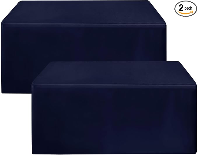 HolidayIdeas Fitted Navy Table Covers - 96 x 30 Inch - 2 Pack Rectangle Tablecloths for 8 Foot Tables, Polyester Fabric Tablecloth for Parties, Holiday Dinner, Wedding, Trade Show