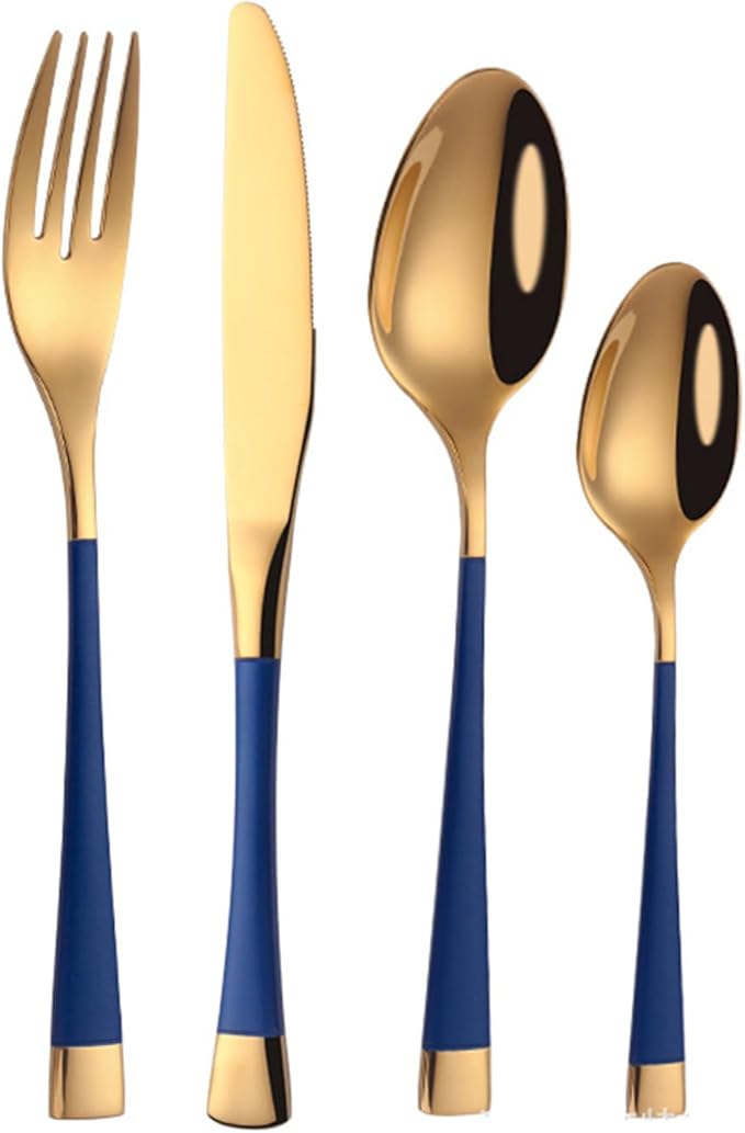 Blue-Gold Silverware ZILNEHZ Flatware Set for 8 Stainless Steel Cutlery Set Elegance Luxury Tableware Set Forks and Spoons Utensil Sets for Home Restaurant Dishwasher Safe