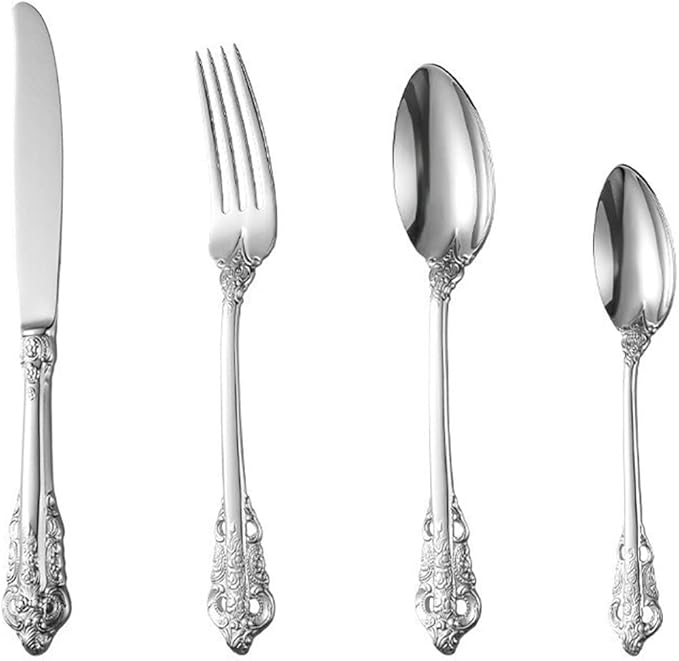 Gold Silverware Set for 14 Durable 18/10 Stainless Steel Flatware Set Palace Style Modern Cutlery Utensils Set 56 Piece Include Knives Forks and Spoons Tableware Set for Home Kitchen Restaurant