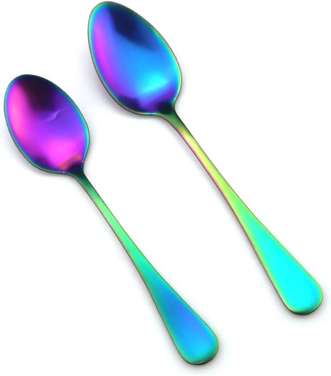JASHII Modern Royal 5 Pcs Matte Rainbow 18/10 Stainless Steel Utensils Cutlery Dinnerware Set w/Drinking Straw, Knife Fork and Spoon Flatware Set for Wedding Festival Christmas Party Service for 1