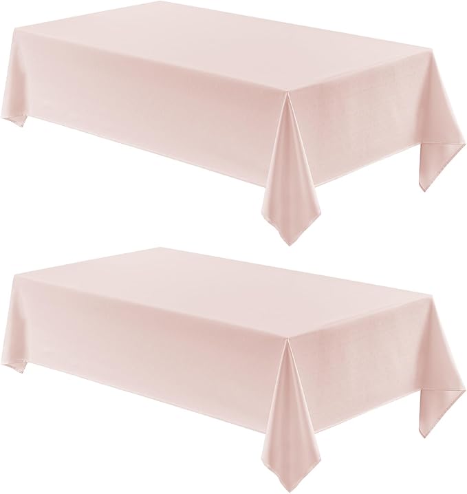 2 Pack Rectangle Tablecloth, 60x84 inch, Water Resistant Wrinkle Free Linen Textured Table Cloth Washable, Decorative Fabric Table Cover for Dining, Party and Camping, Pink