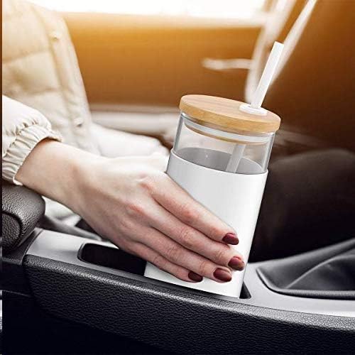 Tronco 20 oz Glass Tumbler with Lid and Straw, Iced Coffee Cup and Smoothie Cup with Bamboo Lids & Protective Silicone Sleeve, Dishwasher Safe, BPA-Free, Glass Cup 1 Pack