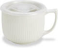 Ceramic Soup Bowl with Handle & Lid, Large 32oz Microwave Ramen Bowl White | by Hoilse