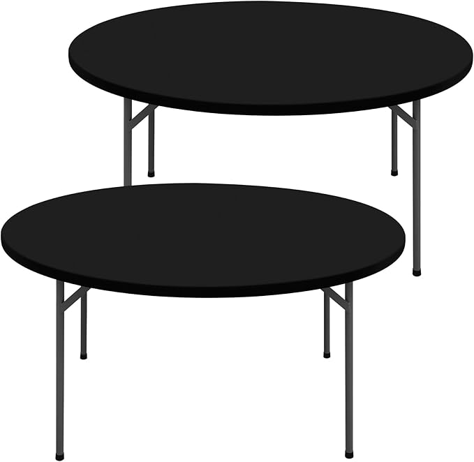 Round Spandex Tablecloth 2 Pack, Elastic Fitted Waterproof Tablecloths for 31"-35" Tables, Stretch Washable Picnic Table Cover for Camping, Dining, Indoor and Outdoor, Black