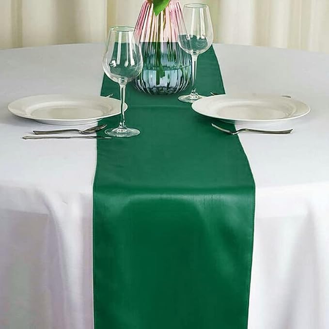 12 Pack Forest Green Satin Table Runner 12x108 Inches | Silk and Smooth Fabric - Image 3