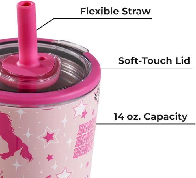 HydroJug Everyday Tumbler 14 oz – Ceramic-Lined Insulated Tumbler with Straw and Soft-Touch Lid, Cup Holder Friendly, Double-Wall Vacuum Insulation, Reusable Travel Cup – Cowgirl