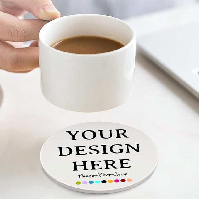 Set of 6 Custom Ceramic Coaster Personalized Coasters for Drink Add Your Text Logo Image Photo, Customized Decor Gifts Coaster for Crafts, Wedding, Bar, Home, Office, Kitchen, Restaurant