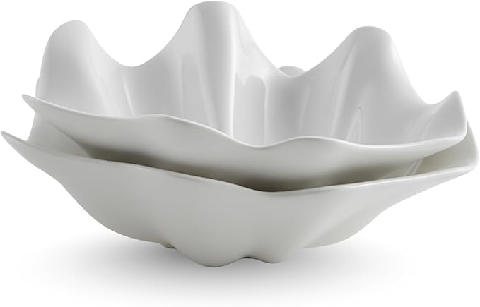 Coastal White Shell Serving Bowl – 20 oz Medium Plastic Dishes for Snacks, Candy, Nuts, Dips, Jewelry, Keys, Soap – Kitchen, Tabletop, Parties & Beach-Themed Decor (2 Pack)