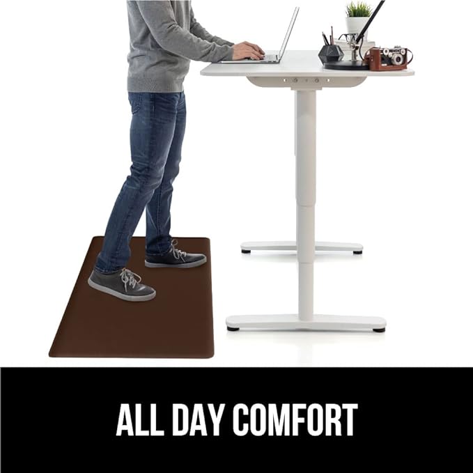 GORILLA GRIP 2 Pack Comfortable Cushioned Kitchen Mats for Floor, 17x24 + 17x48, Waterproof and Stain Resistant, 1/2 Inch Thick Soft Ergonomic Standing Desk Anti Fatigue Mat, Foam Supports Feet, Brown