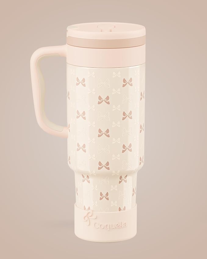 40 oz Insulated Tumbler with Handle and Push-Button Straw Lid, Stainless Steel - Image 2
