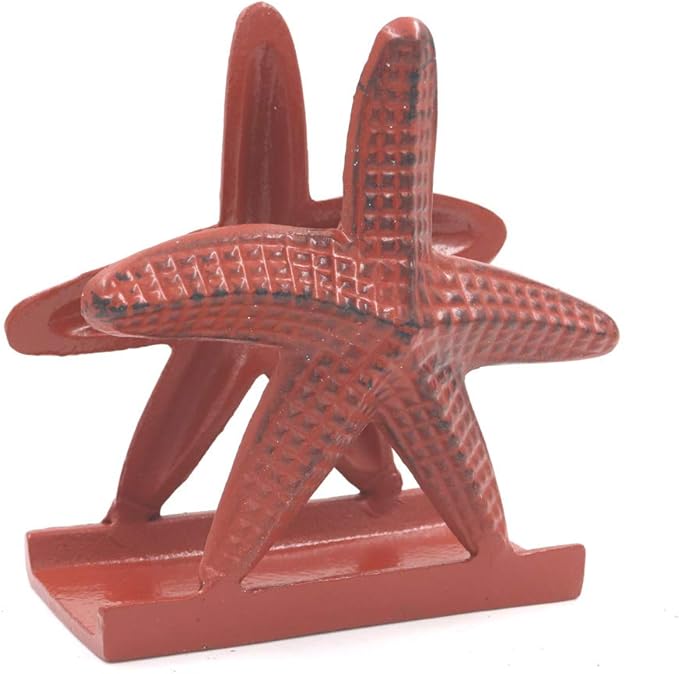 Nautical Starfish Lunch Dinner Metal Napkin Holder Kitchen Beverage Cocktail Ocean Coastal Napkin Holder By The Metal Magician (Distressed Red)