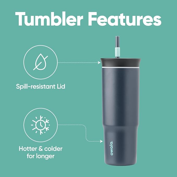 Owala Tumbler Stainless Steel Water Bottle 24 oz Foggy Tide | 2-in-1 - Image 3