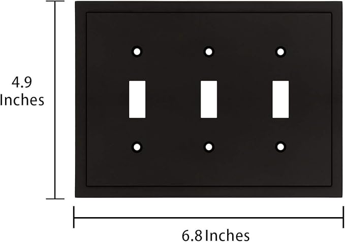 Modern Edge Decorative Wall Plate Switch Plate Outlet Cover, Durable Solid Zinc Alloy (Triple Toggle, Matte Black)