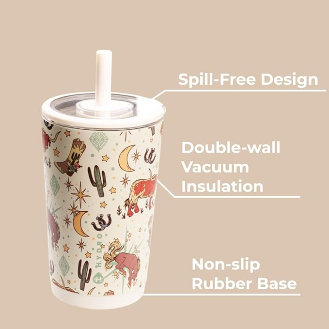 HydroJug Everyday Tumbler 14 oz – Ceramic-Lined Insulated Tumbler with Straw and Soft-Touch Lid, Cup Holder Friendly, Double-Wall Vacuum Insulation, Reusable Travel Cup – Rodeo