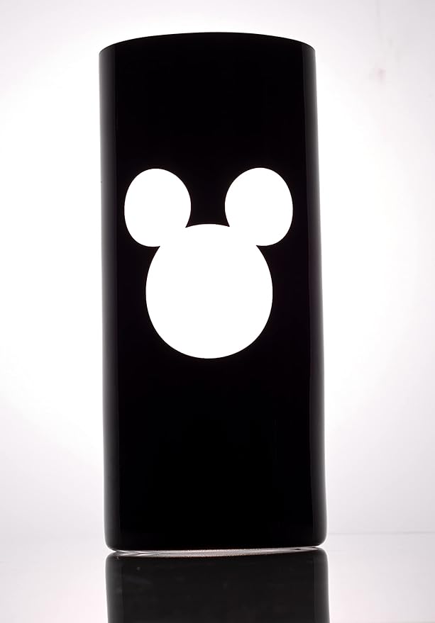 JoyJolt Disney Luxury Mickey Mouse Highball Glasses Set of 2 European Crystal Bar Glasses, Cocktail Glasses. Premium Xmas Disney Stuff, Gifts and Cups. 17oz Black Drinking Glasses, Disney Tumbler