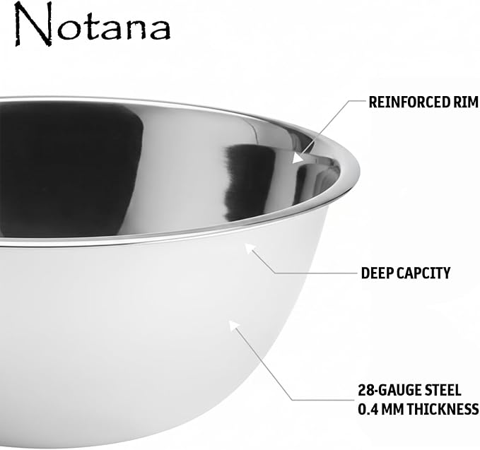 8 Quart Stainless Steel Mixing Bowl - Large Capacity Heavy Duty Kitchen Prep Bowls, Flat Base Design, Dishwasher Safe, For Baking, Dough, Salad, Cooking & Food Prep - 2 Pack