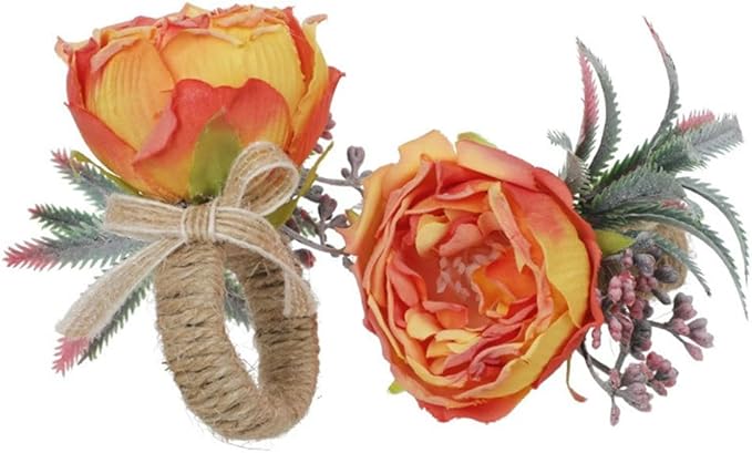 Floral Napkin Rings Set of 6,Rustic Rose Napkin Rings Flower Dinner Napkin Holder for Table Decoration (26#Orange)