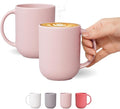 12 oz Ceramic Coffee Mug, Matte Pink White Gray Coffee Mug by BOWLBOWL
