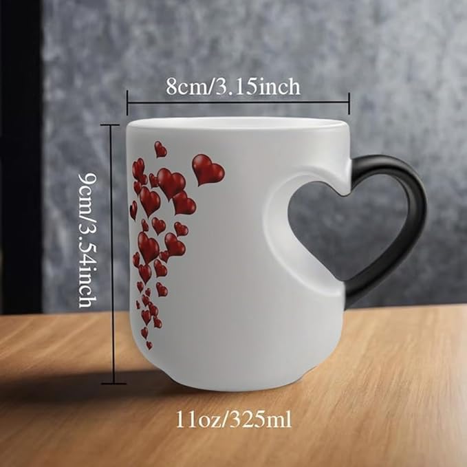 Heart-Shaped Color Changing Magic Ceramic Mug, Funny Heat Sensitive Coffee Cup Reveals Surprise Design with Hot Drinks for Valentine's Day & Anniversaries (1pcs)