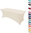 6FT Table Cloth for Rectangular Fitted Events Stretch Cream Table Covers Washable Spandex Tablecloth Protector for Party, Wedding, Cocktail, Banquet, Festival