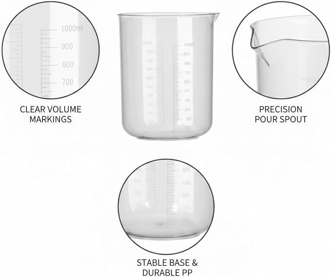 1000 mL Plastic Beaker, Shatter-Resistant Polypropylene Measuring Cup - Image 6