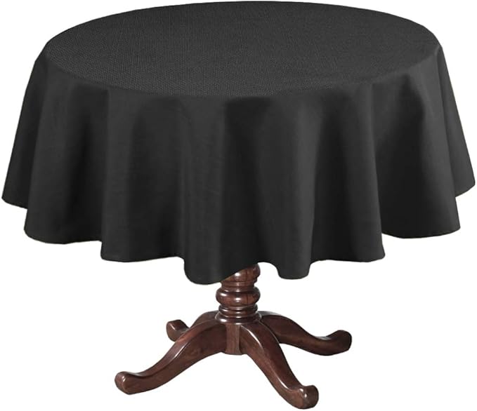 H.VERSAILTEX Linen Textured Table Cloths Round 60 Inch Premium Solid Tablecloth Spill-Proof Waterproof Table Cover for Dining Buffet Feature Extra Soft and Thick Fabric Wrinkle Free, Black