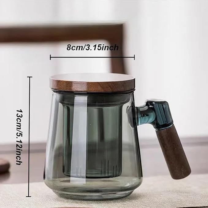 SHUWEICAO-Glass Tea Cup with Infuser and Lid, 17oz/500ml Hand-blown - Image 2