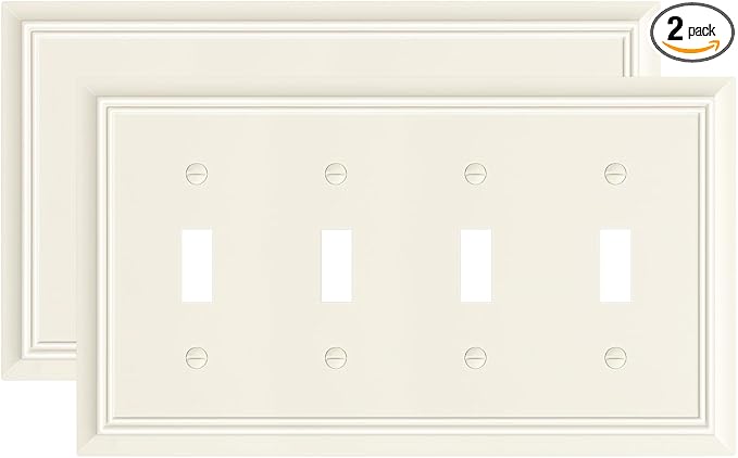 2-Pack Quad Toggle Light Switch Cover Plate, Almond Decorative Switch Plate Covers, Natural Bamboo Fiber 4 Gang Wall Plate for Toggle Light Switch and Rotary Dimmer Switch