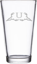Hat Shark Deer Skull Letter Monogram Pint Beer Glass, 16 oz, Clear, A-Z Initials (1, Letter U)