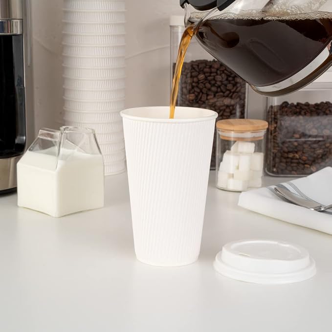 Restaurantware 16 Ounce Ripple Wall Disposable Coffee Cups, 500 Insulated White - Image 11
