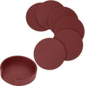 6PCS PU Leather Drink Coasters Red Round Table Coasters by QUALITYCALFOVERA