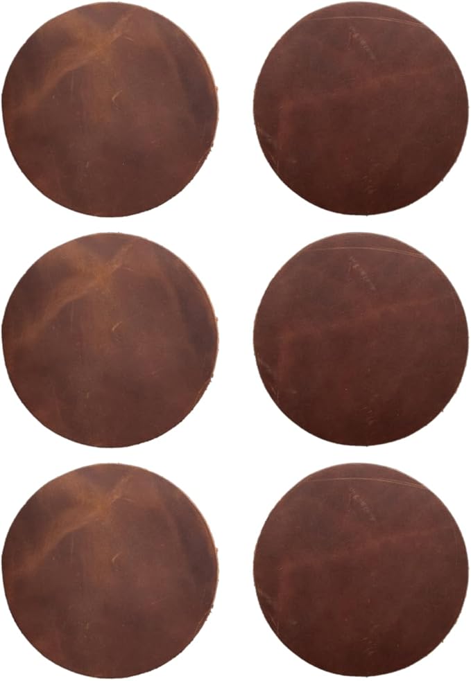 Real Natural Grain Leather Coasters – Durable Non-Slip Distressed Design, Set of 6 for Table Protection in Home, Office, Kitchen, and Bar (Mocha)