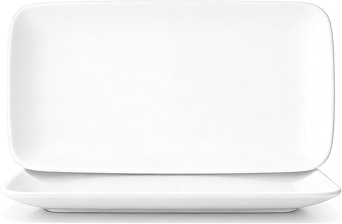 White Serving Platters Set of 2 – 14 Inch Rectangular Serving Platters, Large Porcelain Serving Platters for Party, Appetizers, Sushi, Steak & Dessert
