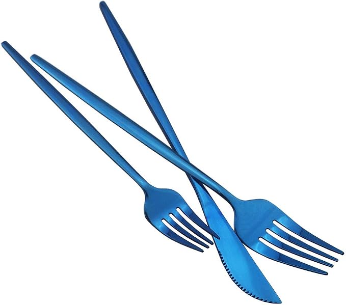 JASHII Shiny Blue Silverware Set, 30-Piece Stainless Steel Satin Finish Flatware - Image 4