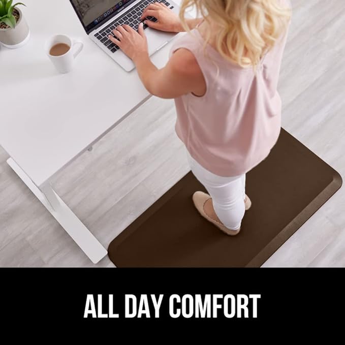 GORILLA GRIP Comfortable Cushioned Kitchen Mats for Floor, Waterproof and Stain Resistant Soft Top, 3/4 Inch Thick Ergonomic Standing Desk Anti Fatigue Mat, Foam Supports Ankles and Feet, 20x32, Brown