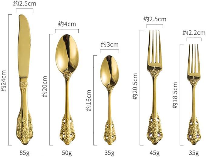Gold Silverware Set for 10 Premium 18/10 Stainless Steel Flatware Set Palace Style 50 Piece Cutlery Tableware Utensils Embossed Decorative Handle Knives Forks and Spoons for Home Christmas Wedding
