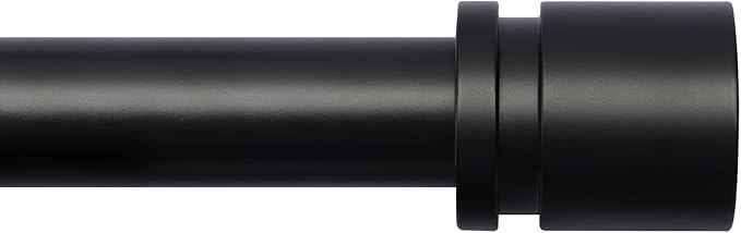 Curtain Rods for Windows 16 to 28 or 40 Inches Max Adjustable Length 1 Inch Diameter Window Curtain Rod with Aluminium Finials, Black