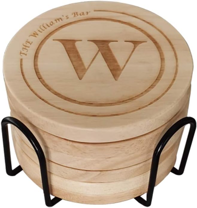 Personalized Wooden Coasters, Custom Engraved Monogram Coasters, Great Gifts for Relatives, Friends or Yourself (Set of 6)