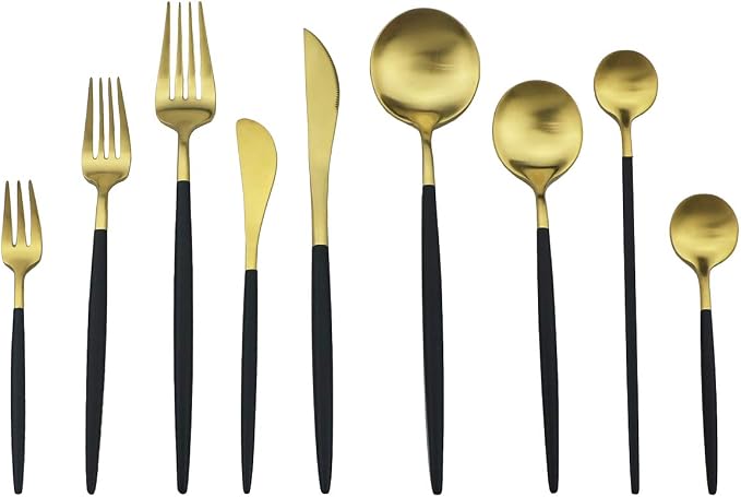 Black Gold Flatware, Royal 10 Piece Matte Black Handle 18/10 Stainless Steel - Image 4