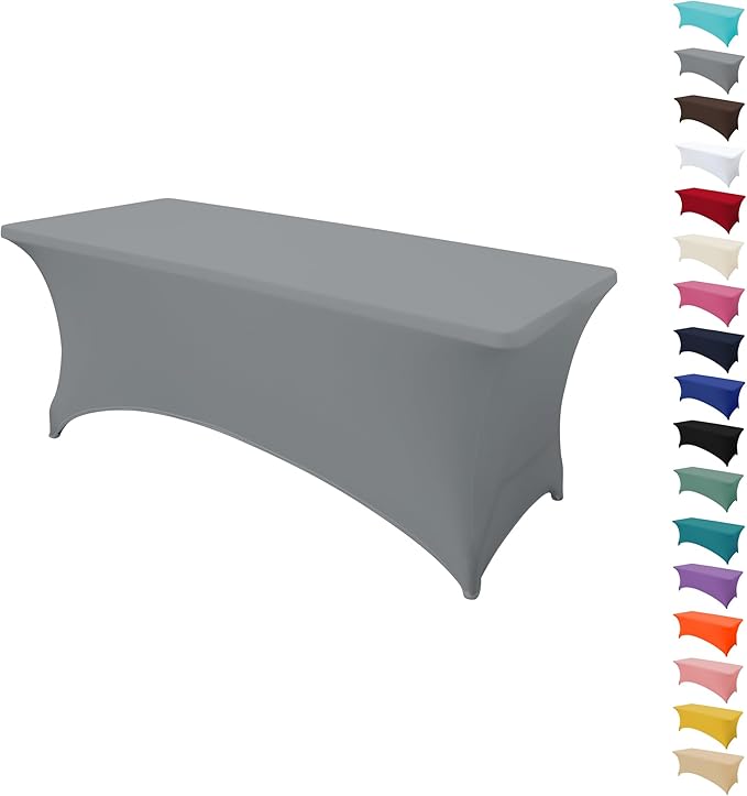 6FT Table Cloth for Rectangular Fitted Events Stretch Grey Table Covers Washable Spandex Tablecloth Protector for Party, Wedding, Cocktail, Banquet, Festival