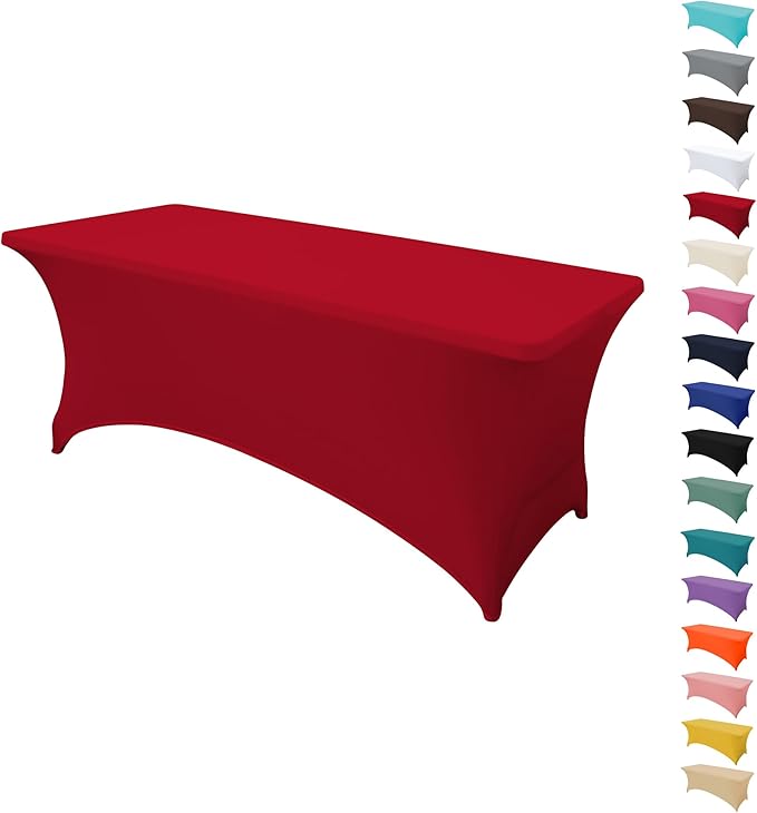 8FT Table Cloth for Rectangular Fitted Events Stretch Red Table Covers Washable Spandex Tablecloth Protector for Party, Wedding, Cocktail, Banquet, Festival