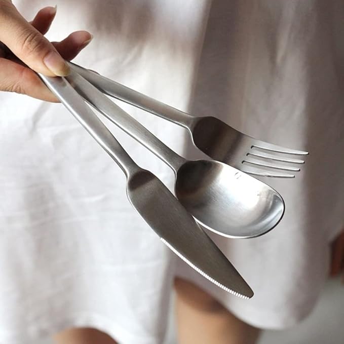 Matte Silverware Set for 6 Stainless Steel Flatware Set Light Luxury Vintage Style 24 Piece Cutlery Tableware Utensils Set Include Knives Forks and Spoons for Home Kitchen Restaurant Christmas