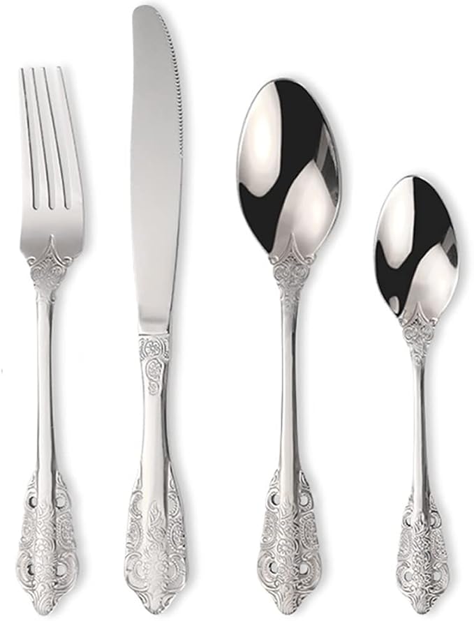 Vintage Silverware Flatware Set for 10, European Classic Style 40 Pieces Stainless Steel Tableware Cutlery Set,Fine Kitchen Utensils for Wedding Restaurant Hotel Christmas