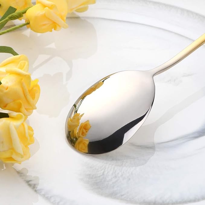 5-pieces Soup Dinner Spoon 8-Inch Gradient Gold Metal Korean Spoon Stainless Steel Table Spoons by Buyer Star