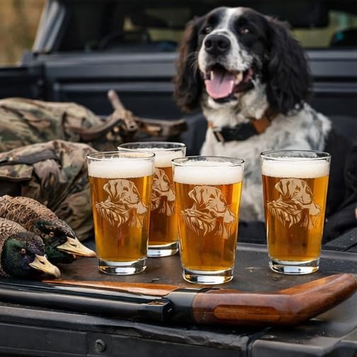Hat Shark Duck Hunting Gear Decor Beer Glass - Mallard Duck Black Lab Hunting Gift - Laser Engraved 16 oz Pint Drinking Glass Dog Cool Hunters Gift for Men and Women Who Love Water Dogs (4)
