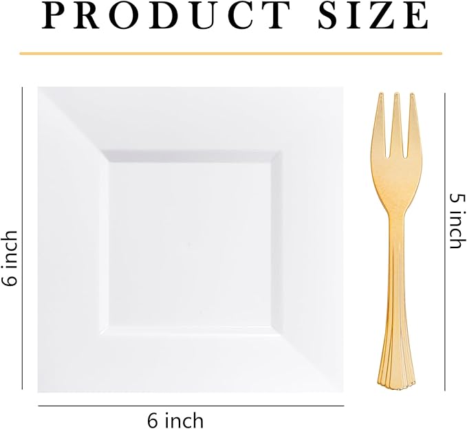 supernal 200Pcs White Dessert Plates,White Disposable Square Plates for 100 Guests, Including 100 Plastic Appetizer Plates and 100 Dessert Forks for Party Valentine's Day Afternoon tea